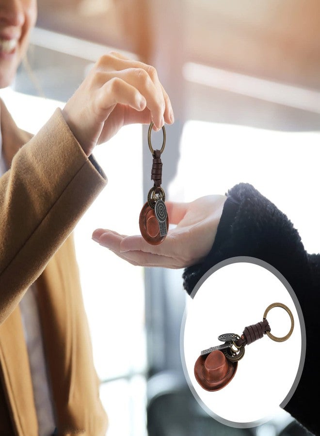 WRITWAA سلسلة مفاتيح على شكل قبعة رعاة بقر عتيقة من WRITWAA، حلقة مفاتيح من الجلد البني، حامل مفاتيح سيارة مبتكر، سلسلة مفاتيح على الطراز الغربي للرجال والنساء - Image 3